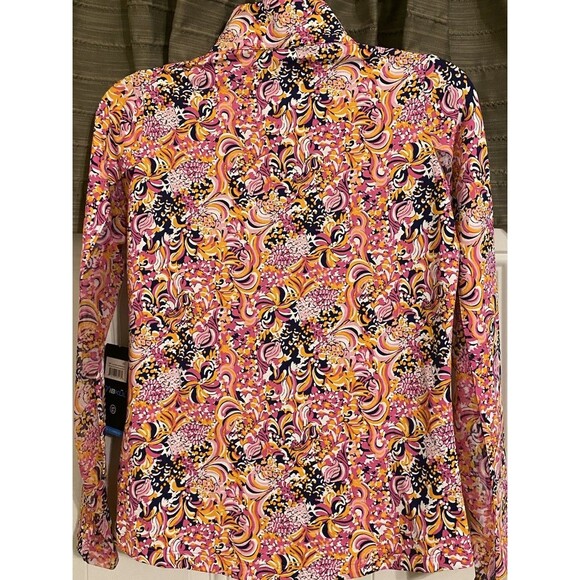 NWT IBKUL Marissa Paisley Quarter Zip Pullover Sz XS Hot Pink Floral Long Sleeve - Picture 4 of 13